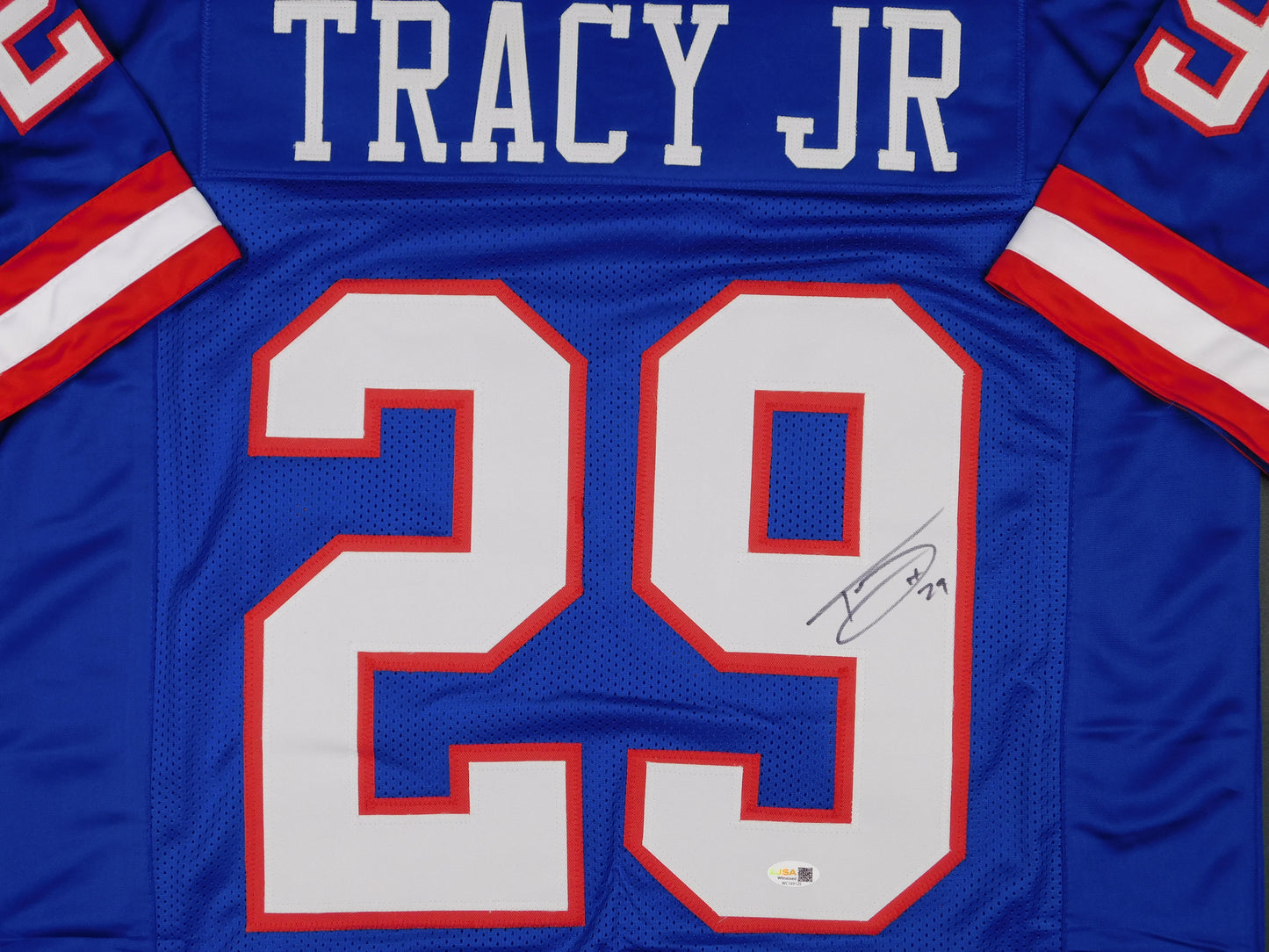 Tyrone Tracy Jr Signed Autographed New York Giants Blue Throwback Jersey JSA COA