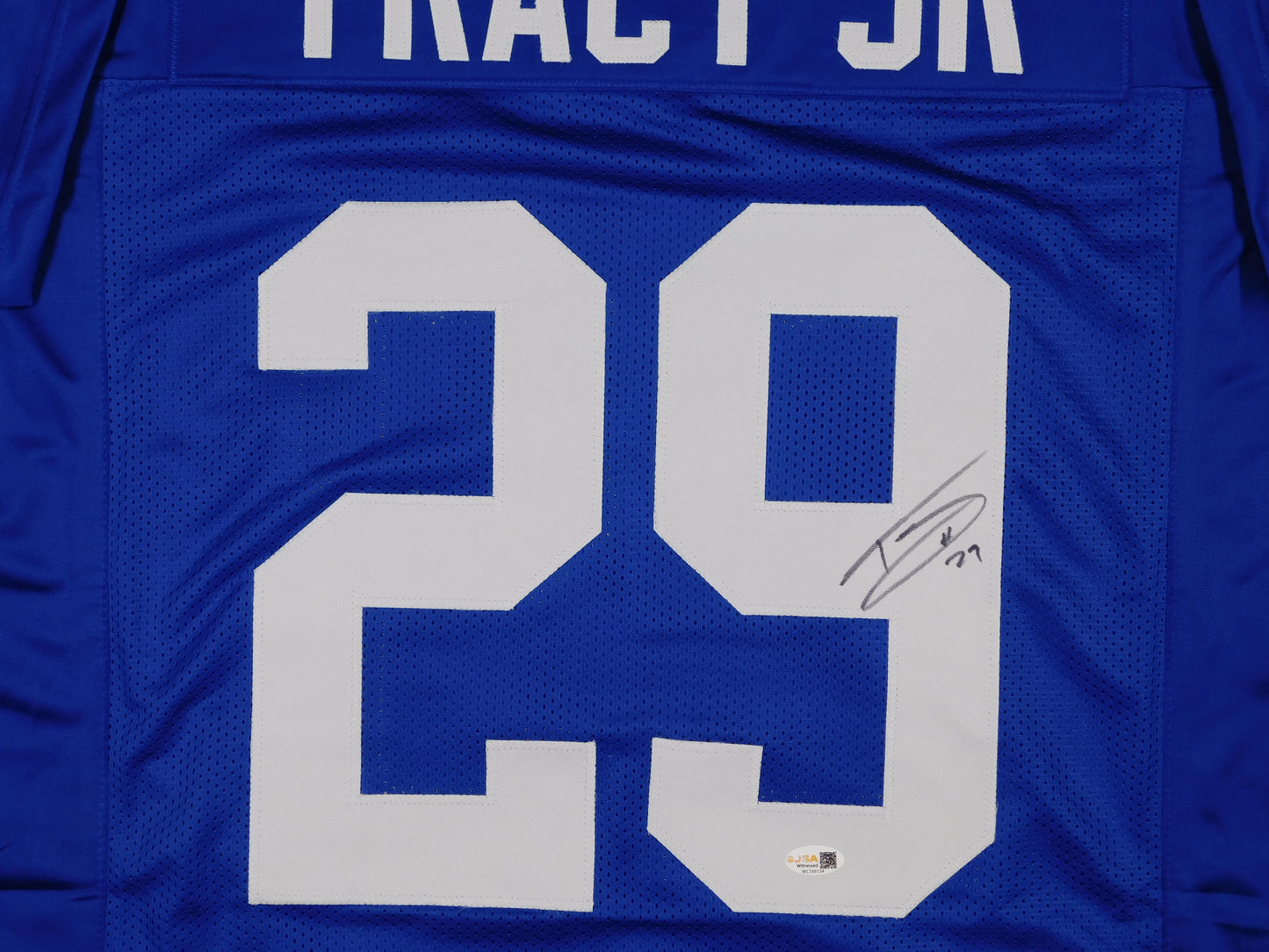 Tyrone Tracy Jr Signed Autographed New York Giants Blue Football Jersey JSA COA