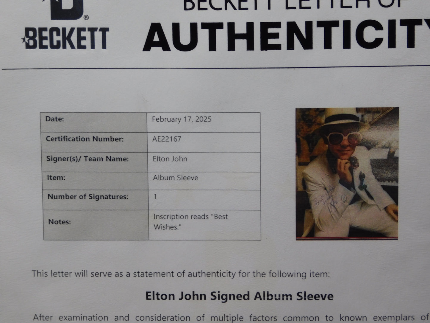 Elton John Signed Autographed Inscribed Framed Album Greatest Hits Rocket Man BAS LOA