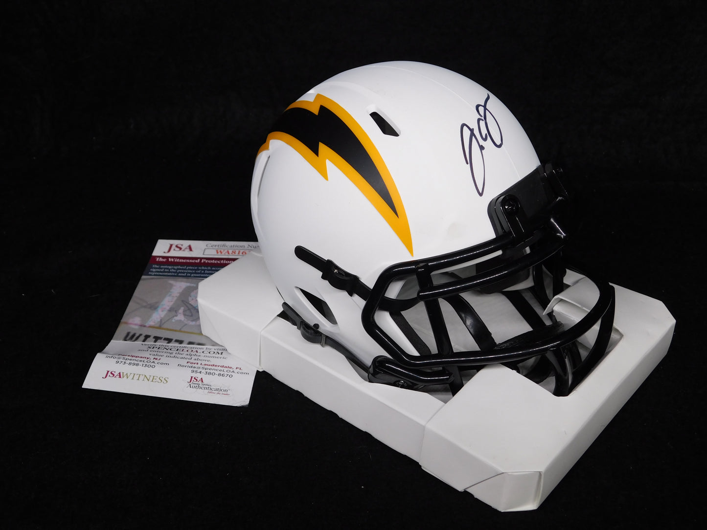 JC Jackson Signed Autographed Los Angeles Chargers Lunar Mini Helmet JSA COA