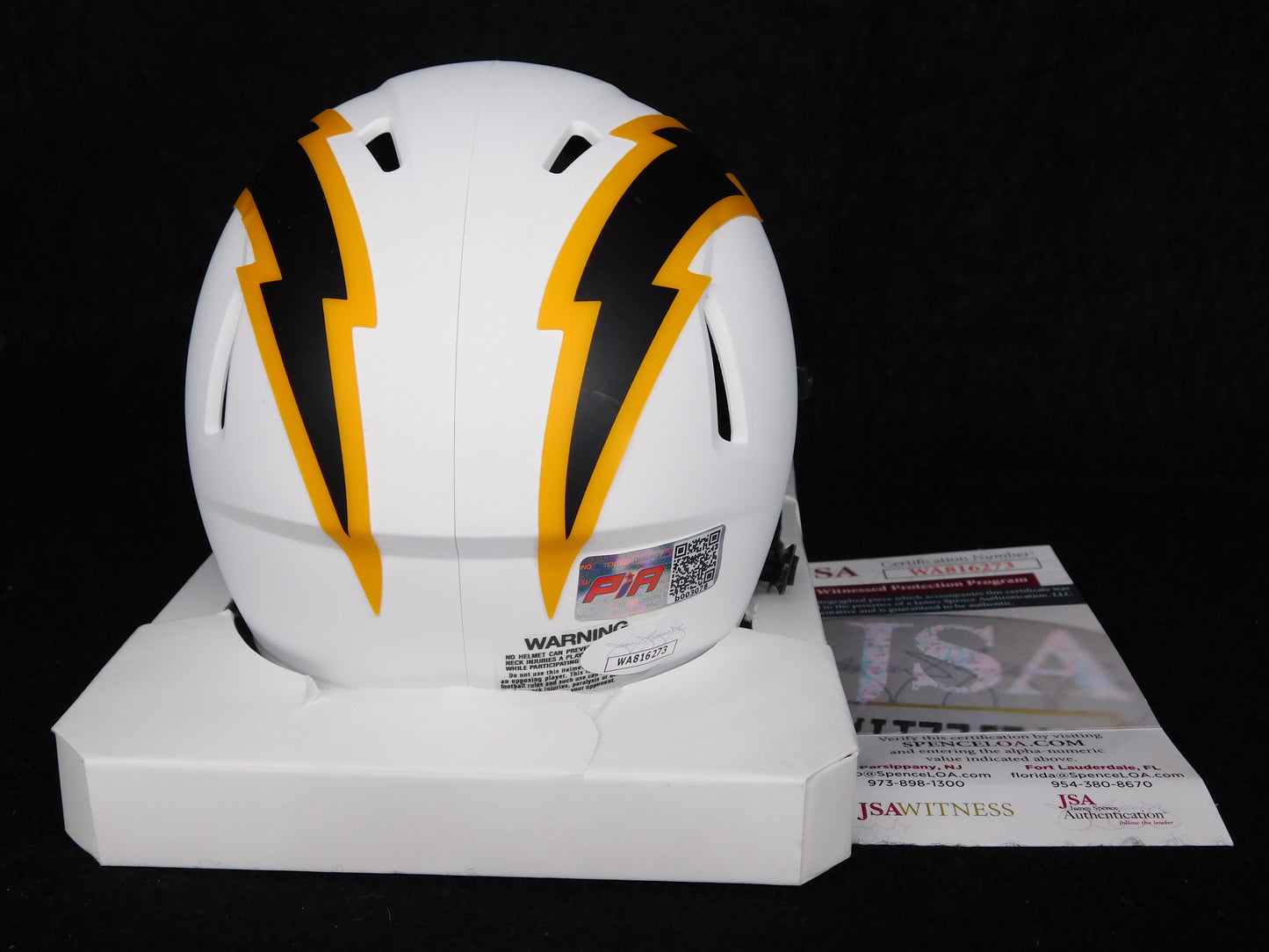 JC Jackson Signed Autographed Los Angeles Chargers Lunar Mini Helmet JSA COA