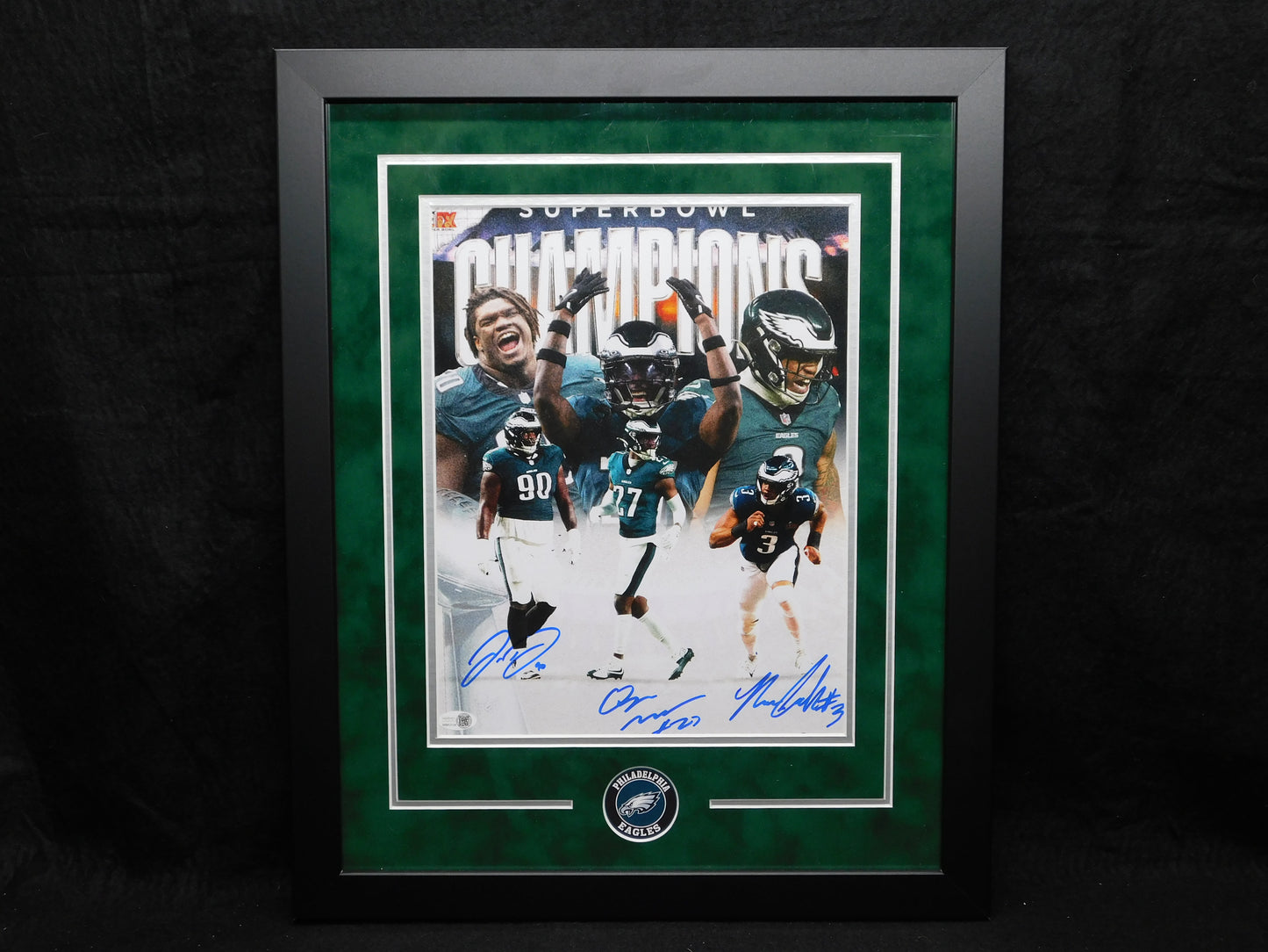 Quinyon Mitchell Jordan Davis Nolan Smith x3 Signed Autographed Framed 11x14 Photo Eagles Champs JSA COA B
