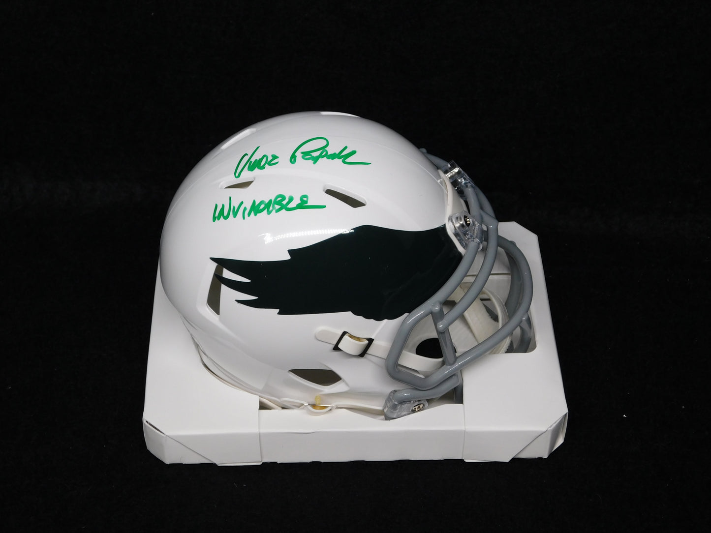 Vince Papale Signed Autographed Philadelphia Eagles Throwback White Mini Helmet Invincible JSA COA