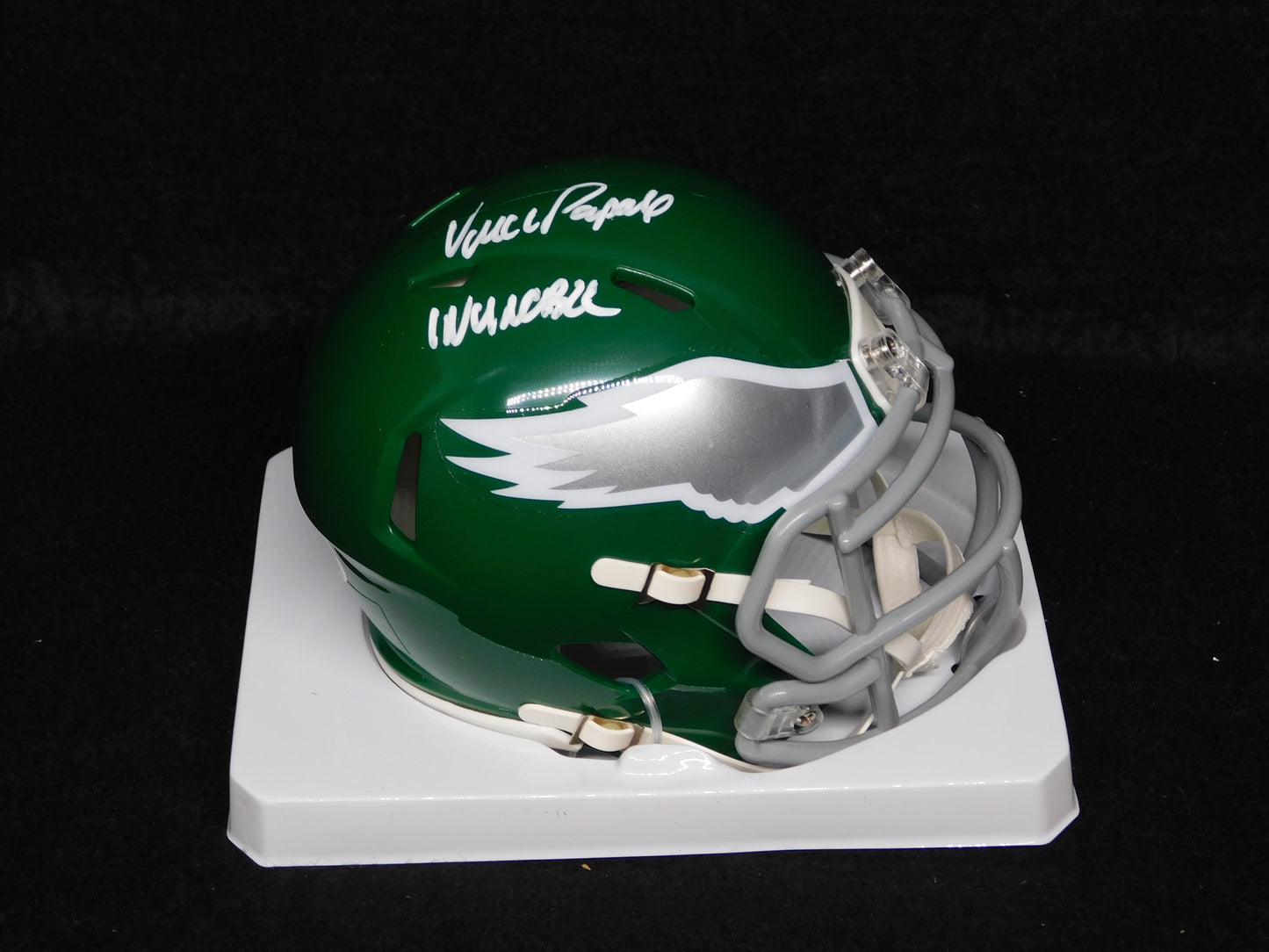Vince Papale Signed Autographed Philadelphia Eagles Throwback Green Mini Helmet Invincible JSA COA