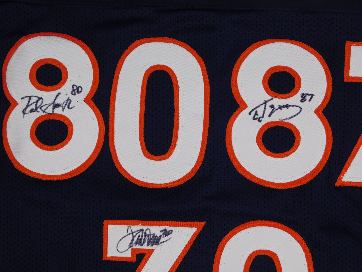 Terrell Davis Ed McCaffrey & Rod Smith Multi Signed Broncos SB Champs Blue Jersey JSA COA