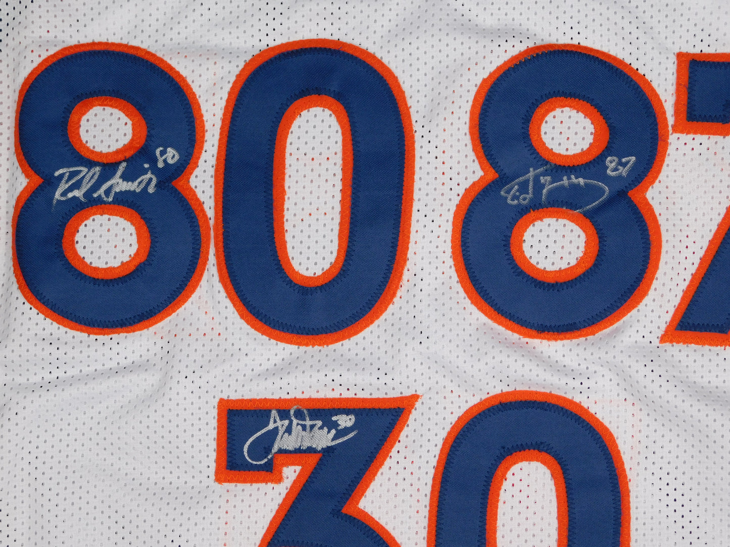 Terrell Davis Ed McCaffrey Rod Smith Multi Signed Broncos SB Champs White Jersey JSA COA