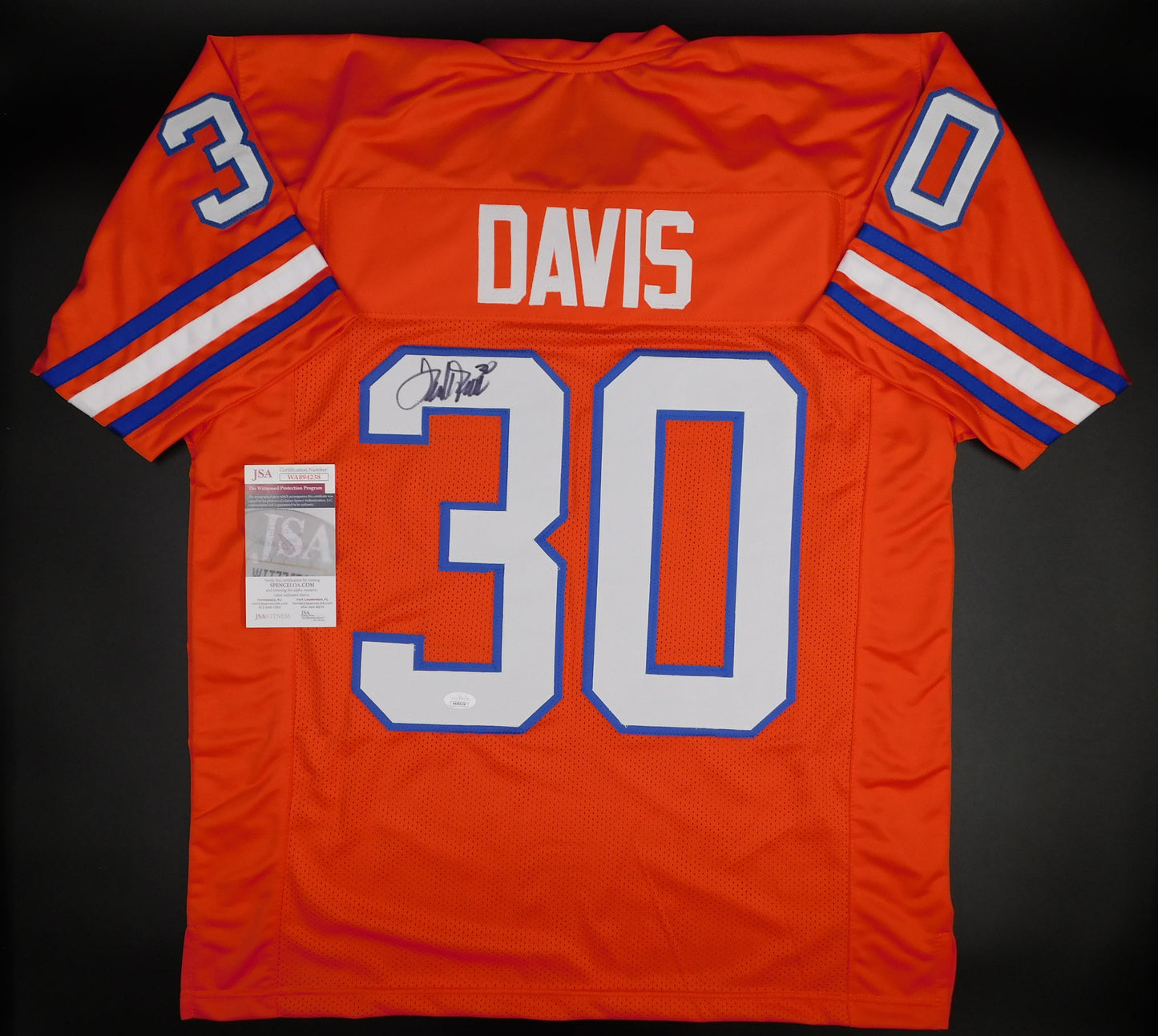 Terrell Davis Signed Autographed Denver Broncos Orange Football Jersey JSA COA