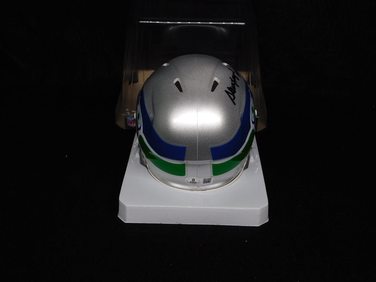 Steve Largent Signed Inscribed HOF 95 Seattle Seahawks Throwback Mini Helmet BAS COA