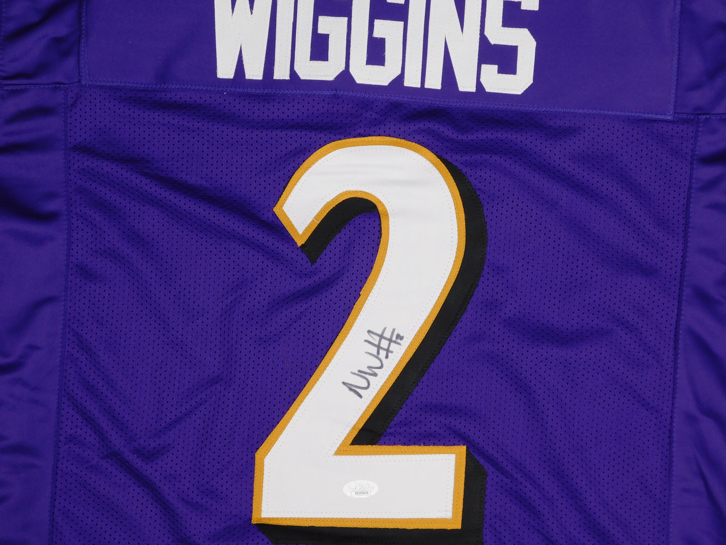 Nate Wiggins Signed Autographed Baltimore Ravens Purple Football Jersey JSA COA