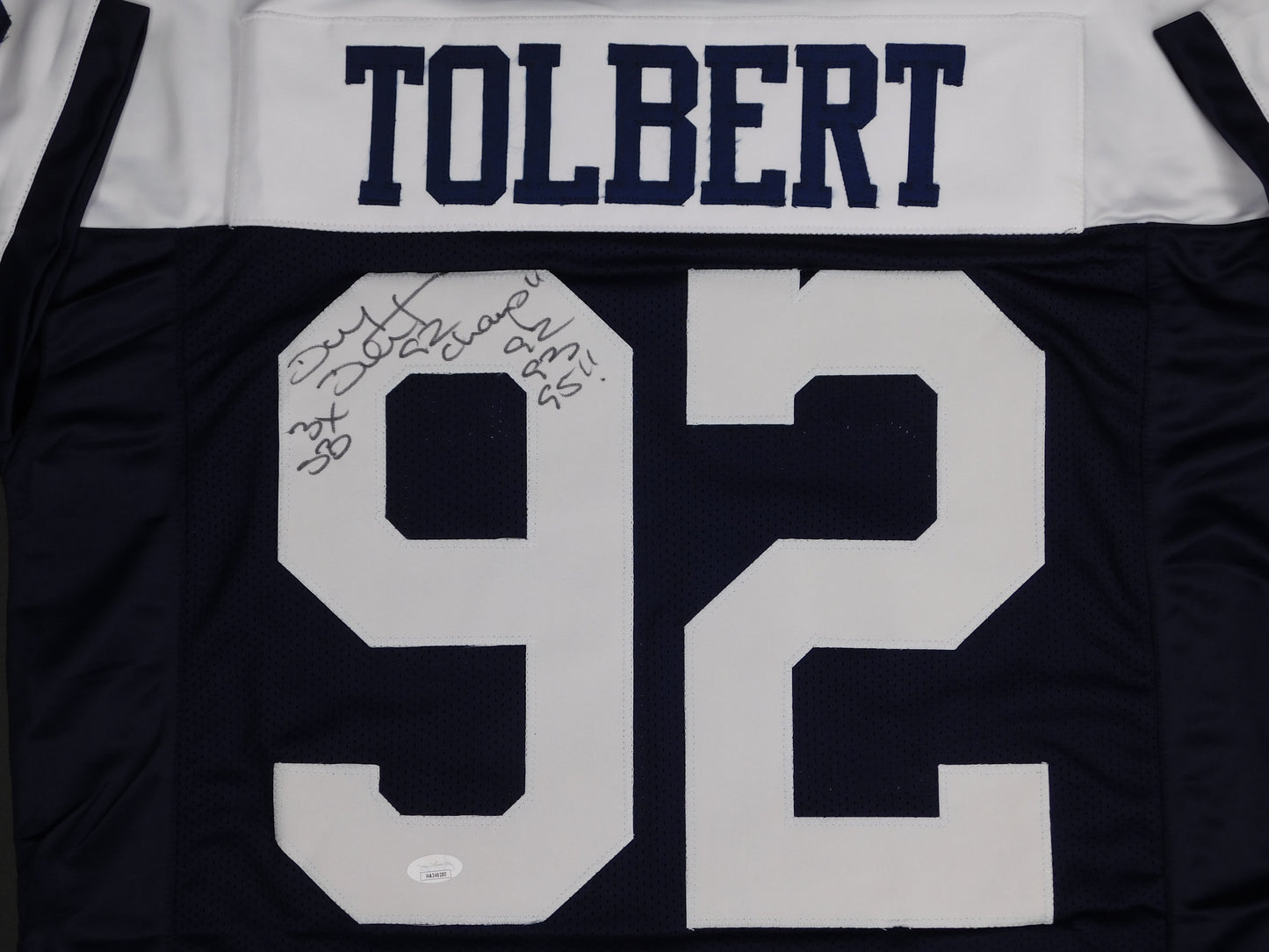 Tony Tolbert Signed Autographed Dallas Cowboys Thanksgiving Blue Football Jersey JSA COA