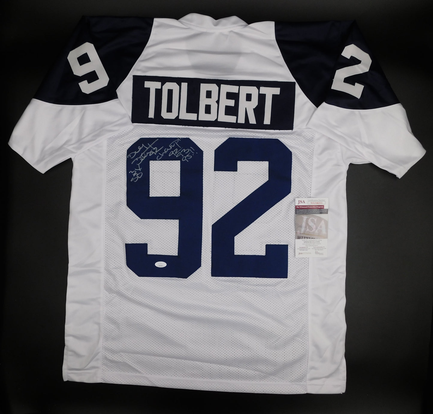 Tony Tolbert Signed Autographed Dallas Cowboys White Alt Throwback Football Jersey Champs JSA COA