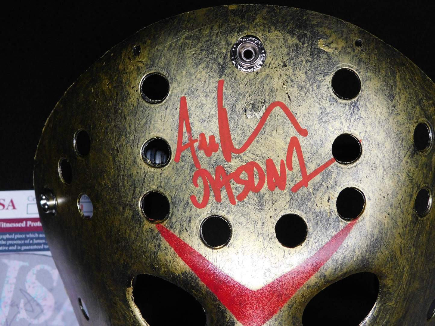 Ari Lehman Signed Autographed Jason Voorhees Gold Hockey Mask Friday The 13th JSA COA