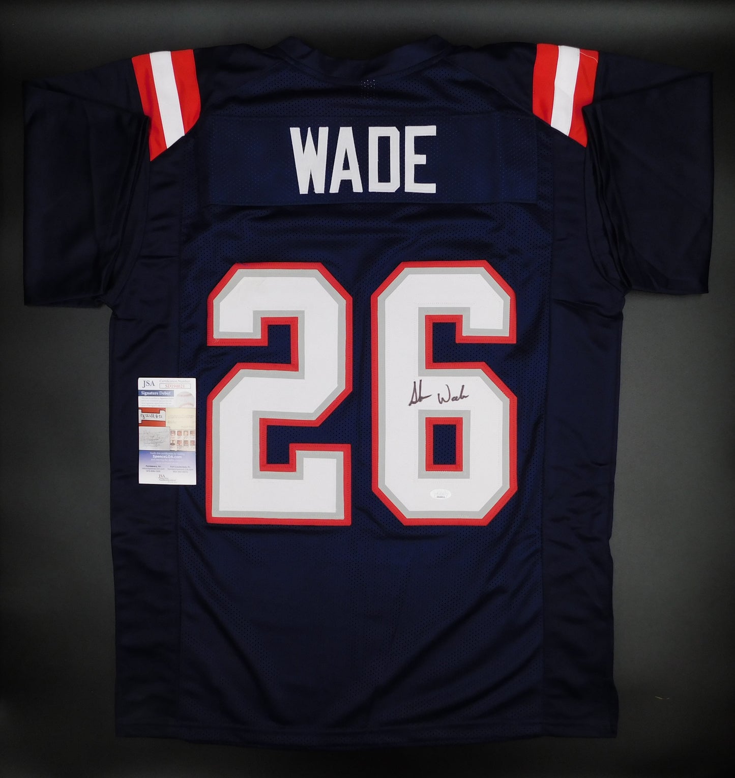 Shaun Wade Signed Autographed New England Patriots Blue Football Jersey JSA COA