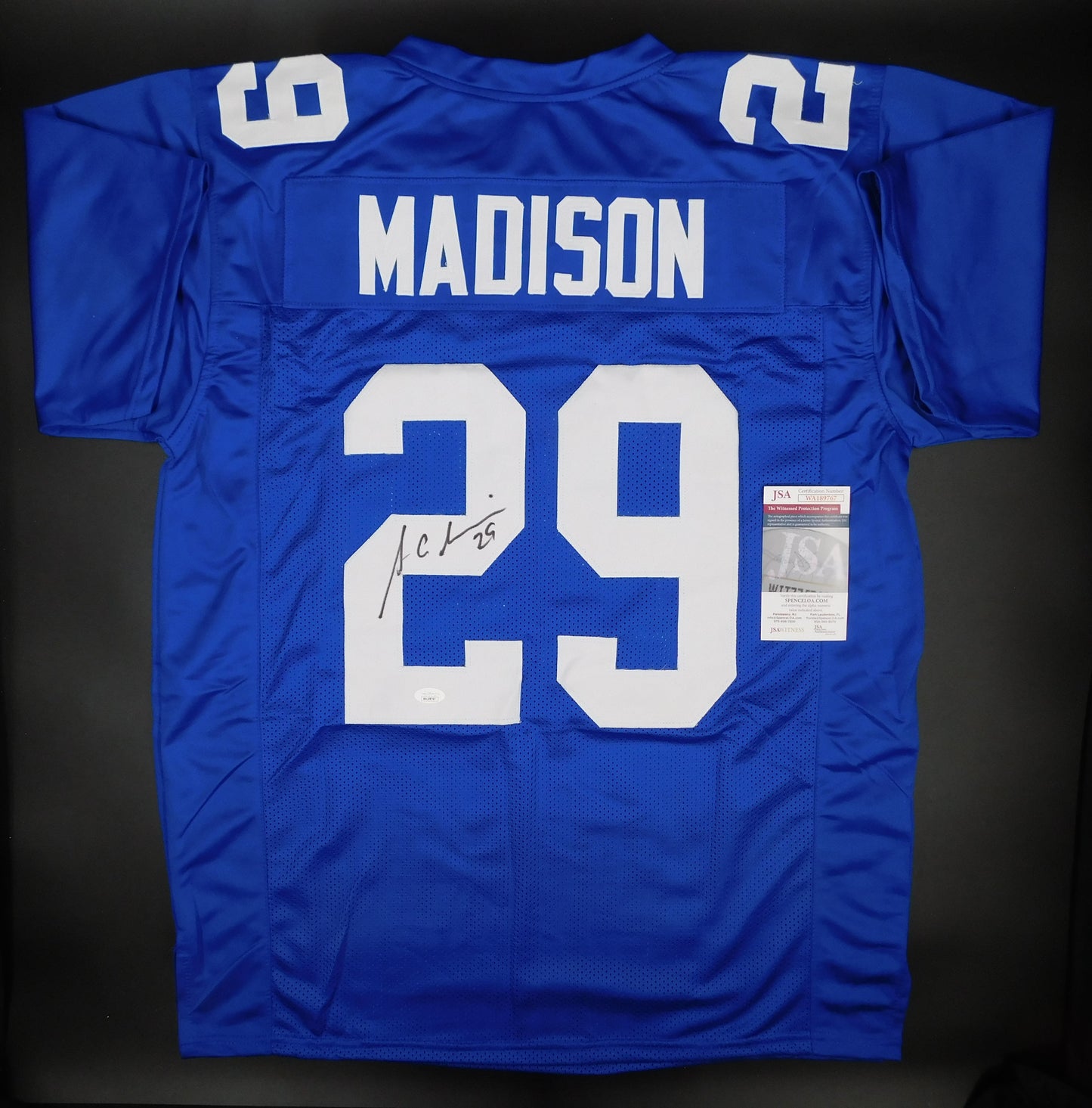 Sam Madison Signed Autographed New York Giants Blue Football Jersey JSA COA