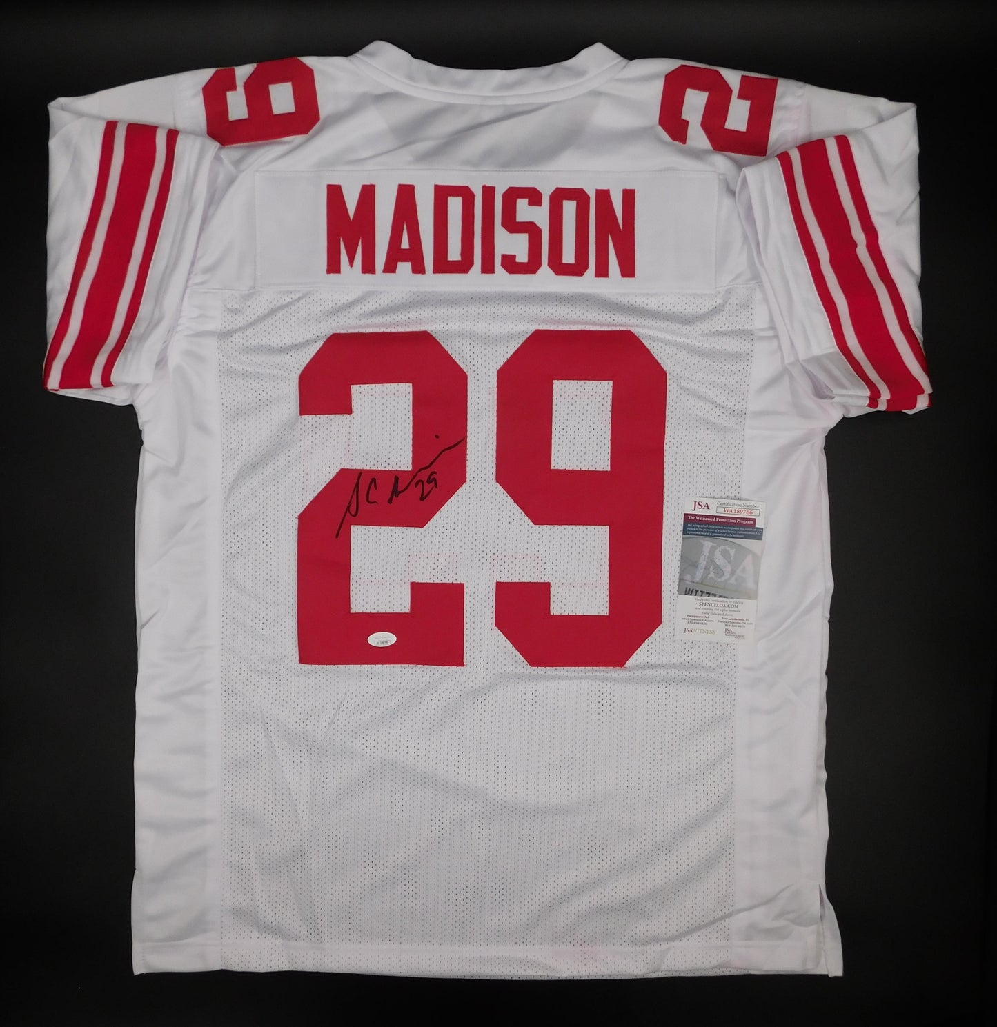 Sam Madison Signed Autographed New York Giants White Football Jersey JSA COA