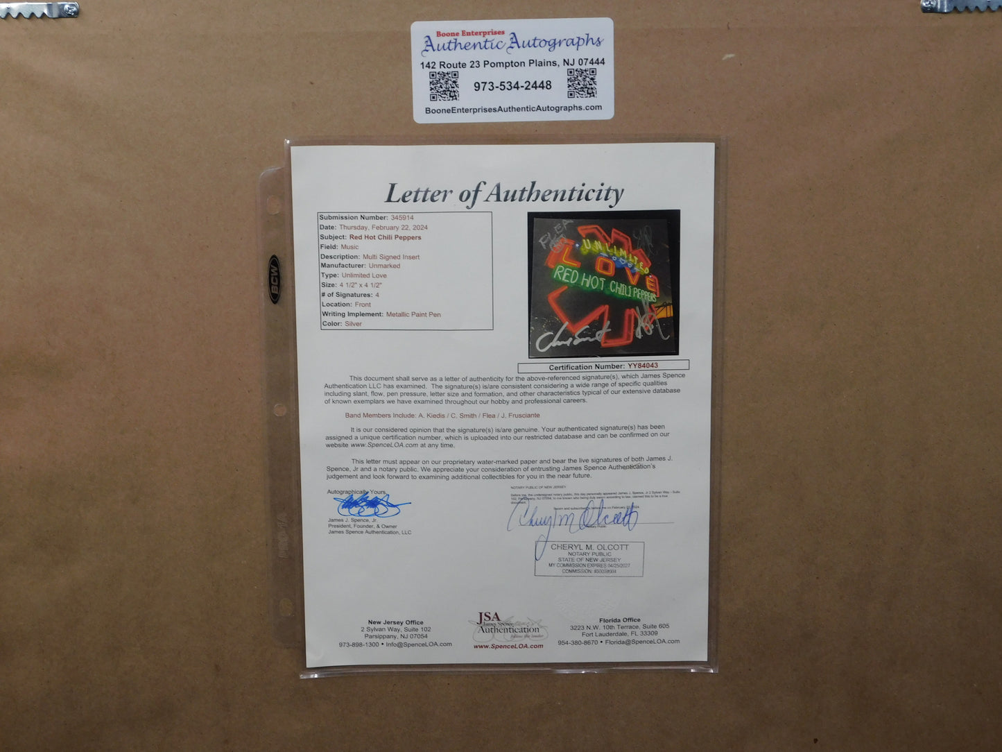 Red Hot Chili Peppers Full Band Signed Autographed Framed CD Insert Unlimited Love Album JSA COA