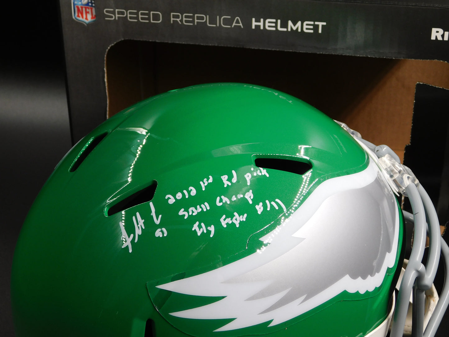 Fletcher Cox Signed Autographed Inscribed Full Size Eagles Kelly Green Speed Helmet JSA COA