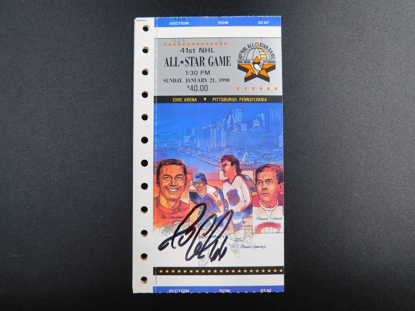 Mario Lemieux Signed Autographed FULL 1990 NHL All-Star Ticket Pittsburgh Penguins BAS COA
