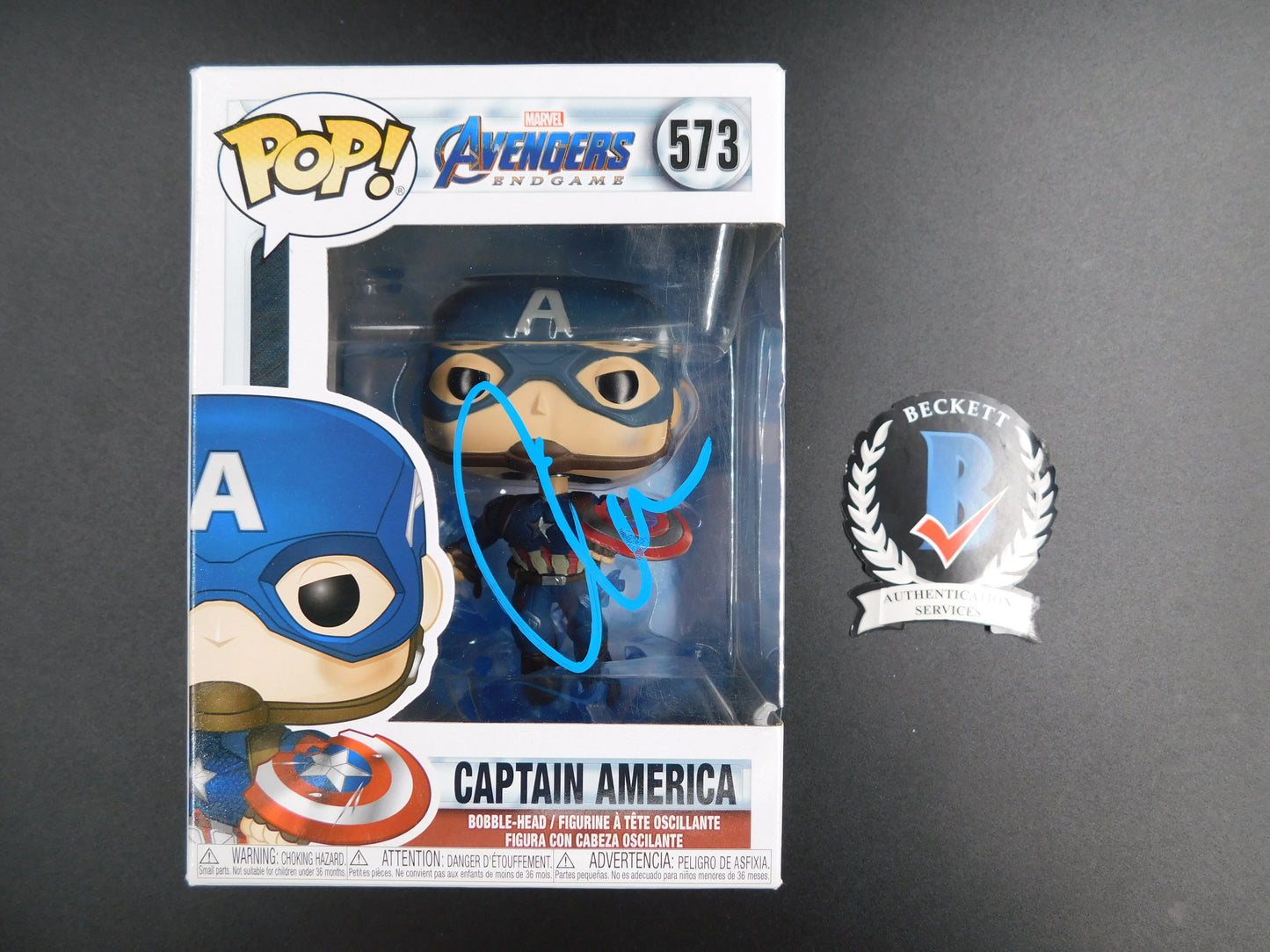Chris Evans Signed Autographed Funko Pop 573 Captain America Marvel Avengers BAS COA