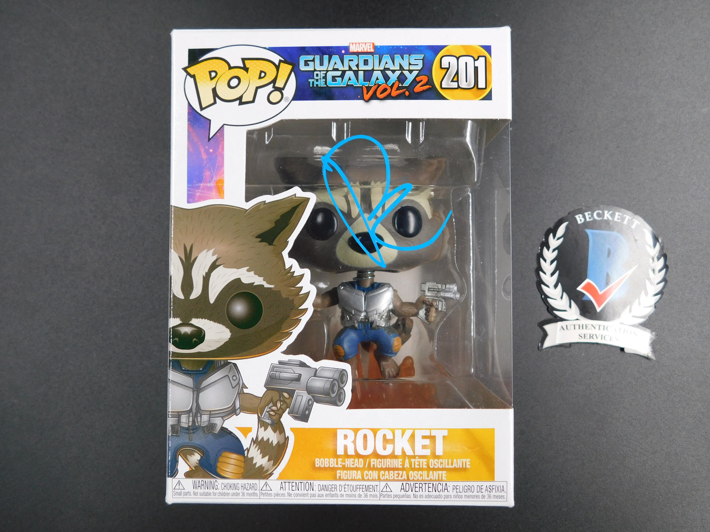 Bradley Cooper Signed Autographed Funko Pop 201 Rocket Marvel Guardians of the Galaxy BAS COA