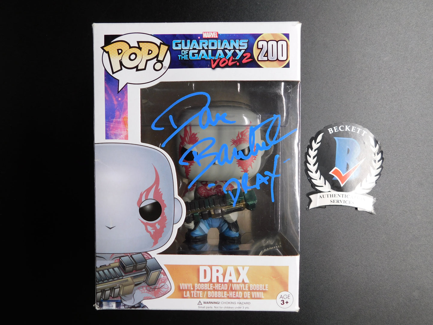 Dave Bautista Signed Autographed Funko Pop 200 Drax Marvel Guardians of the Galaxy BAS COA