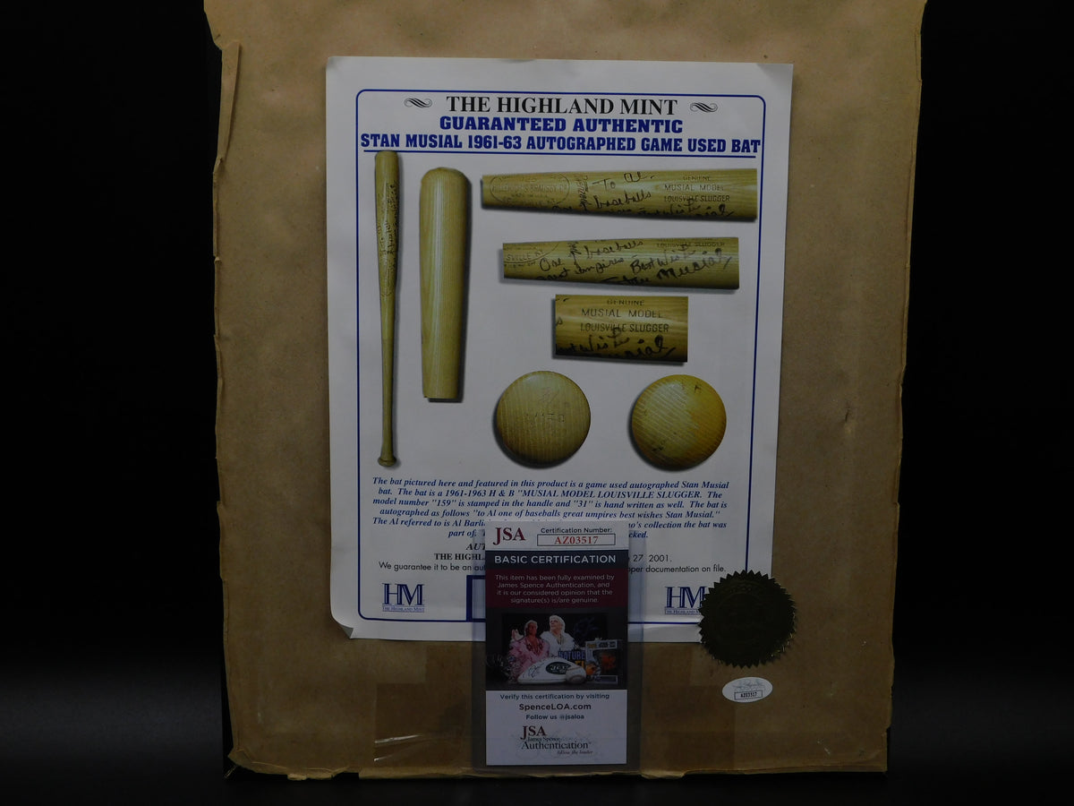 Stan Musial Signed Autographed Framed 8x10 Photo Game Used Collection Bat JSA