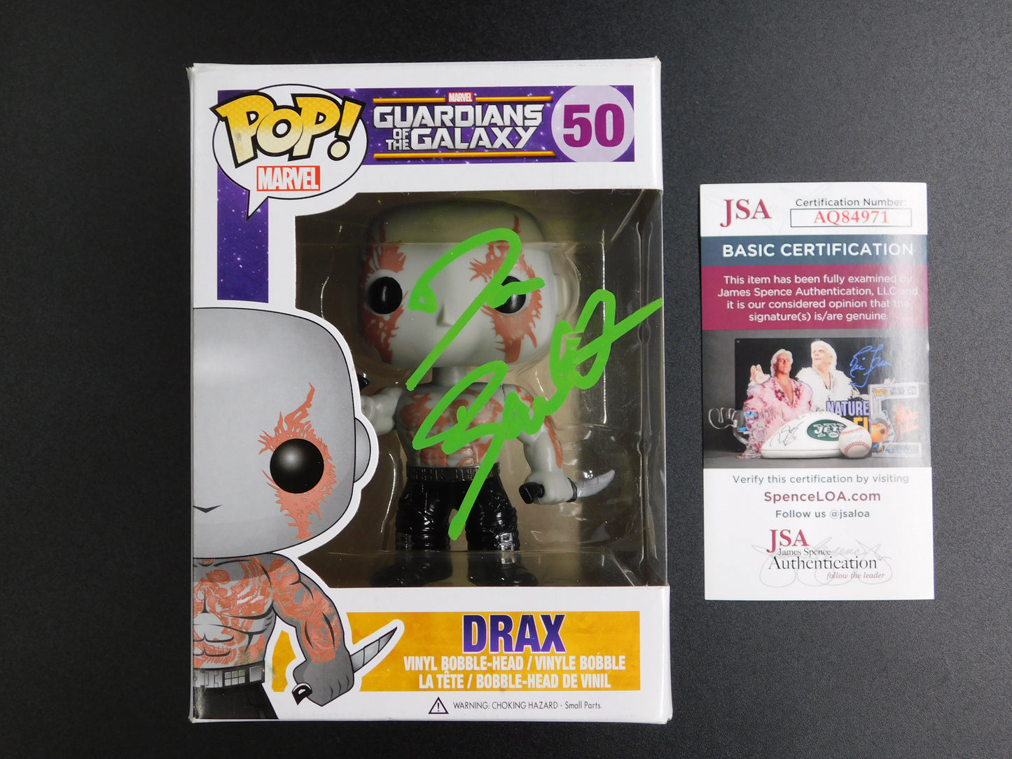 Dave Bautista Signed Autographed Funko Pop 50 Drax Guardians of The Galaxy JSA COA
