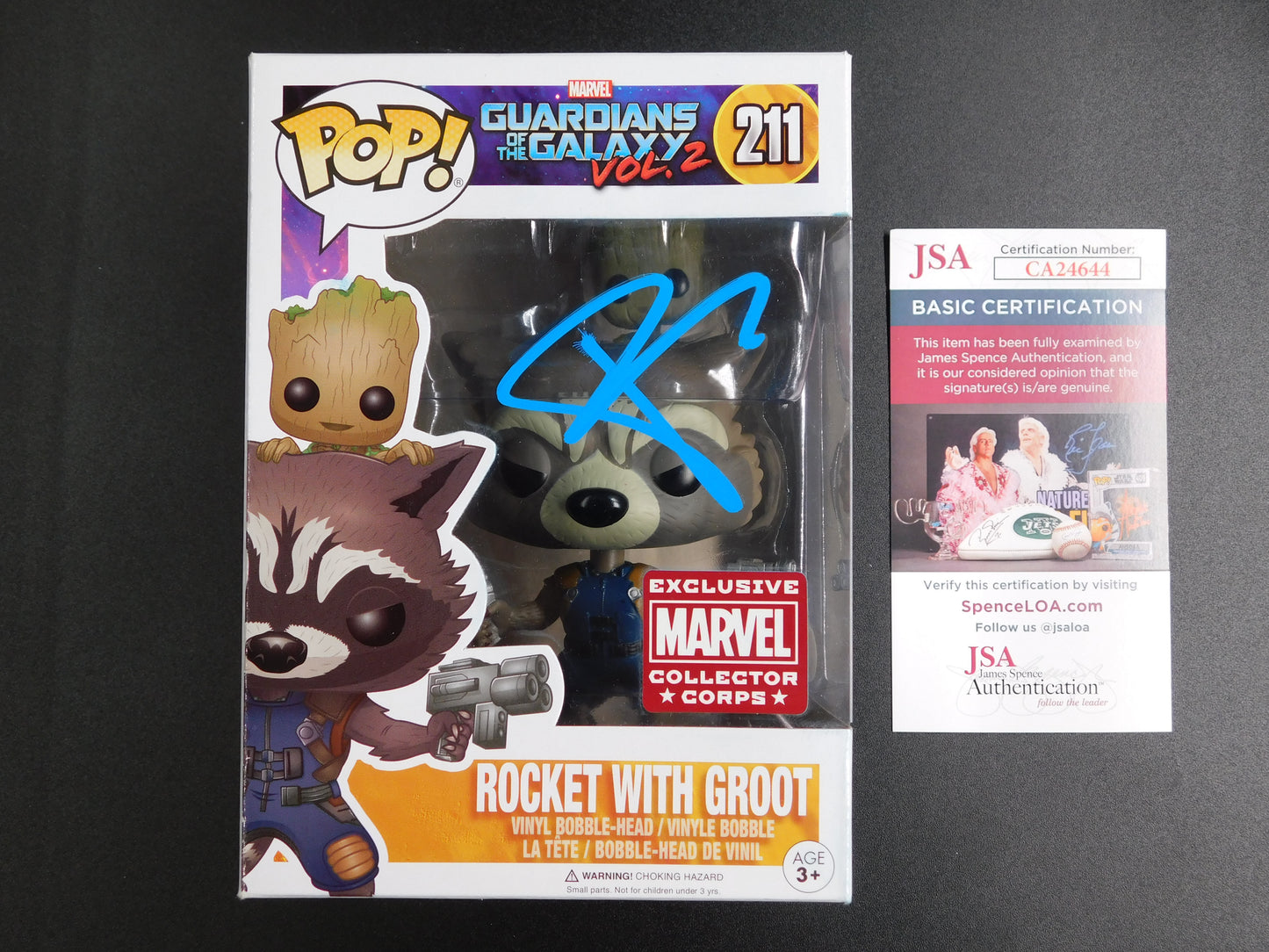 Bradley Cooper Signed Autographed Funko Pop 211 Rocket with Groot Marvel Guardians JSA COA A