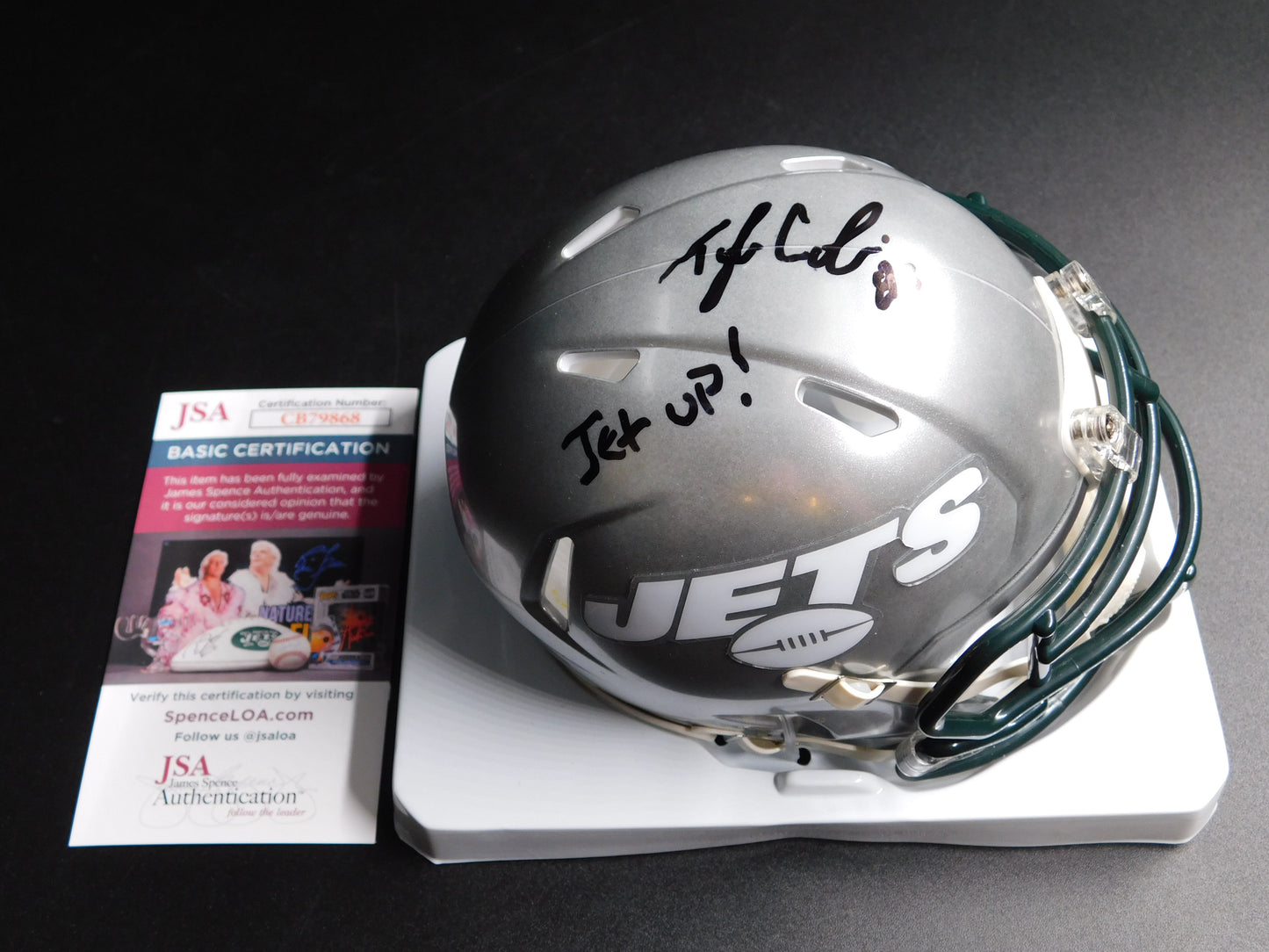 Tyler Conklin Signed Autographed New York Jets Flash Speed Mini Helmet Jet Up! JSA COA
