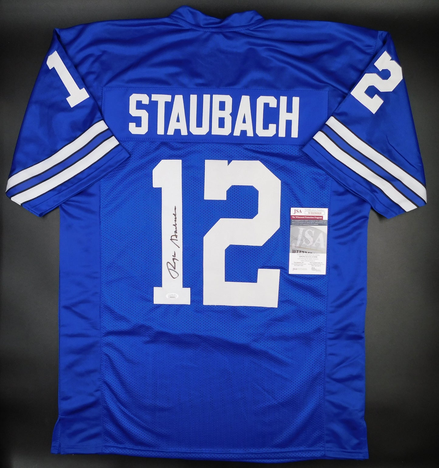 Roger Staubach Signed Autographed Dallas Cowboys Throwback Football Jersey JSA COA