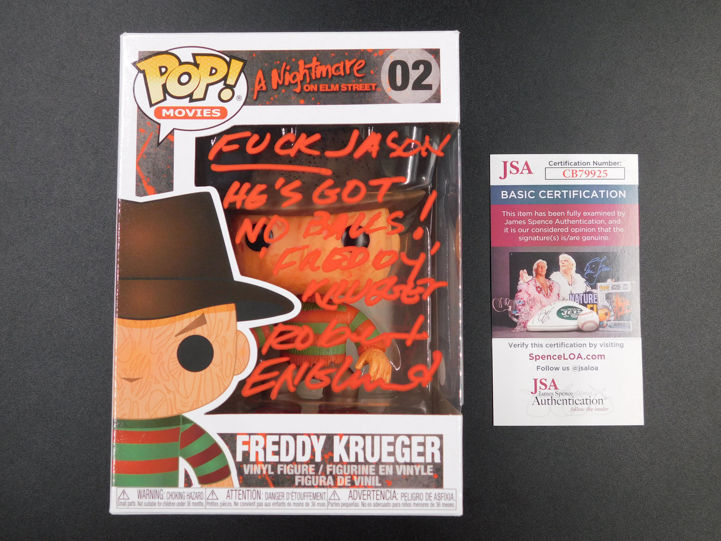 Robert Englund Signed Autographed Funko Pop 02 Freddy Krueger F**k Jason He's Got No Balls JSA COA B