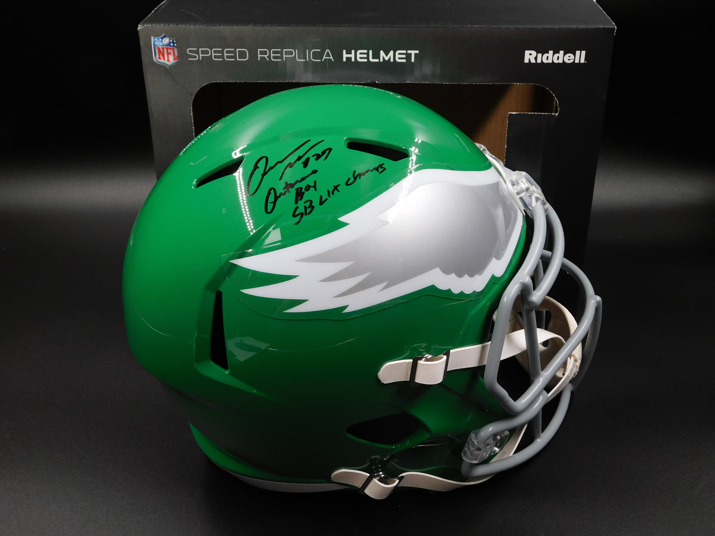 Quinyon Mitchell Signed Inscribed Full Size Philadelphia Eagles Kelly Green Helmet SB Champs JSA COA