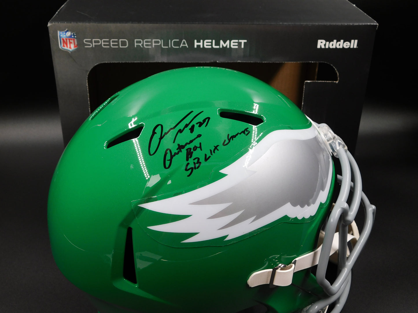 Quinyon Mitchell Signed Inscribed Full Size Philadelphia Eagles Kelly Green Helmet SB Champs JSA COA