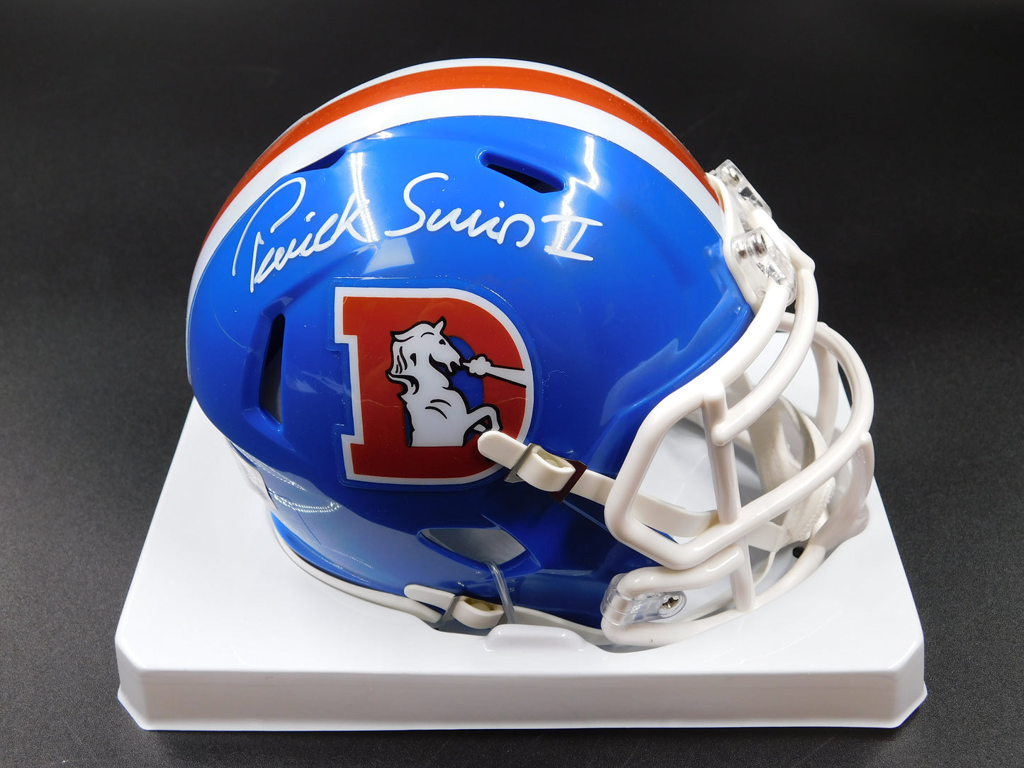 Patrick Pat Surtain II Signed Autographed Denver Broncos Throwback Speed Mini Helmet BAS COA