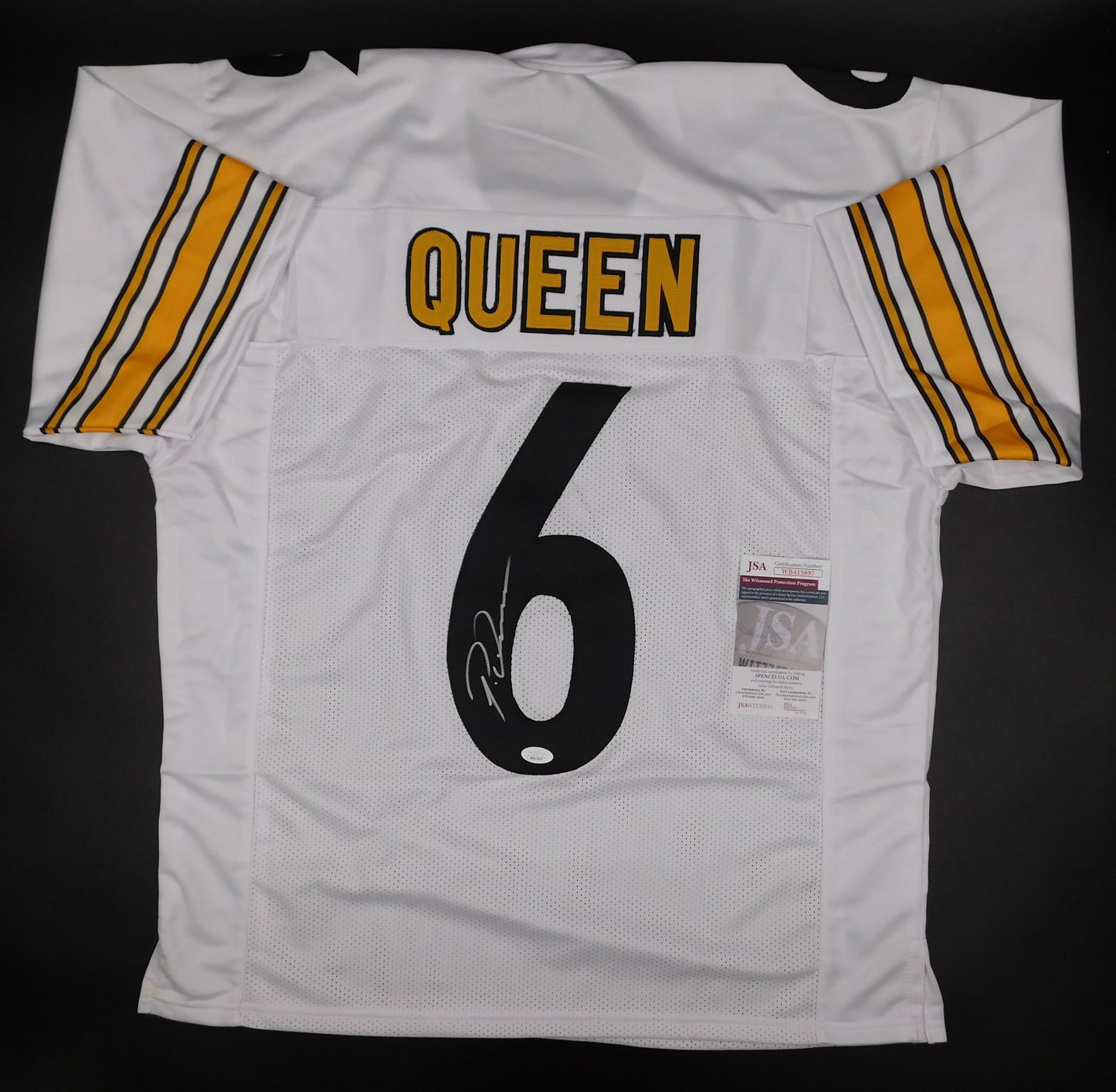 Patrick Pat Queen Signed Autographed Pittsburgh Steelers White Jersey JSA COA