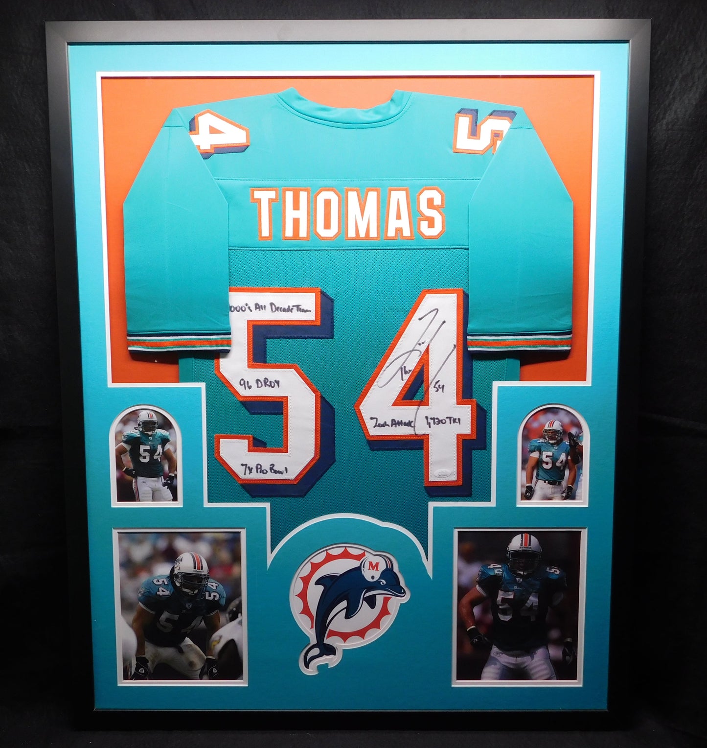 Zach Thomas Signed Autographed Framed Miami Dolphins Stat Jersey Inscribed HOF JSA COA