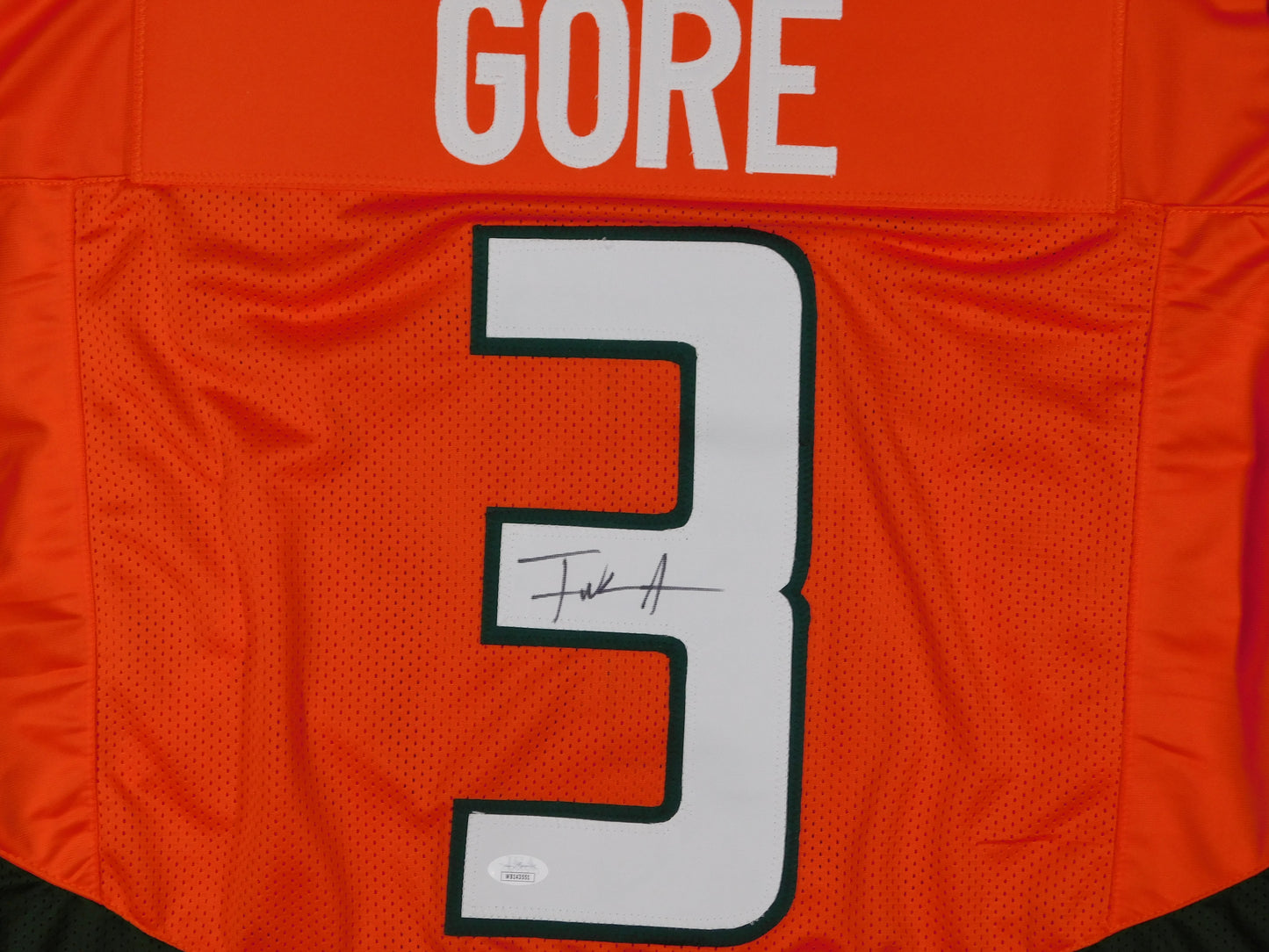Frank Gore Signed Autographed Miami Hurricanes Orange Football Jersey 49ers JSA COA