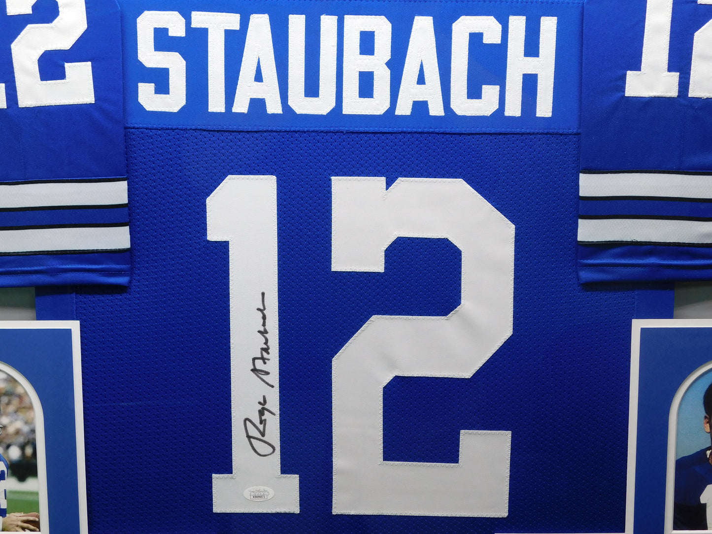 Roger Staubach Signed Autographed Framed Dallas Cowboys Blue Throwback Jersey HOF JSA COA