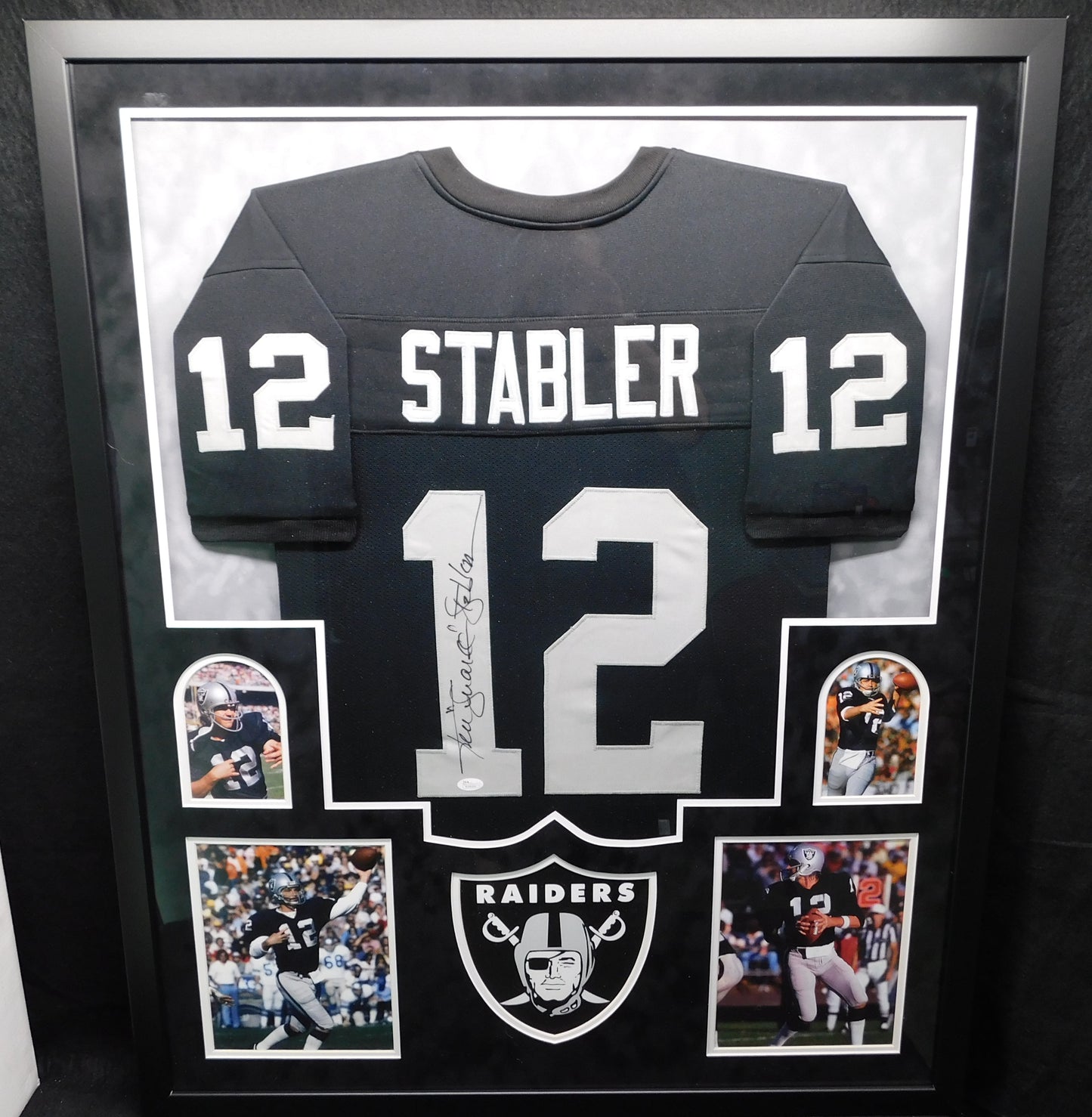 Ken Stabler Signed Autographed Framed Oakland Raiders Black Jersey HOF JSA COA