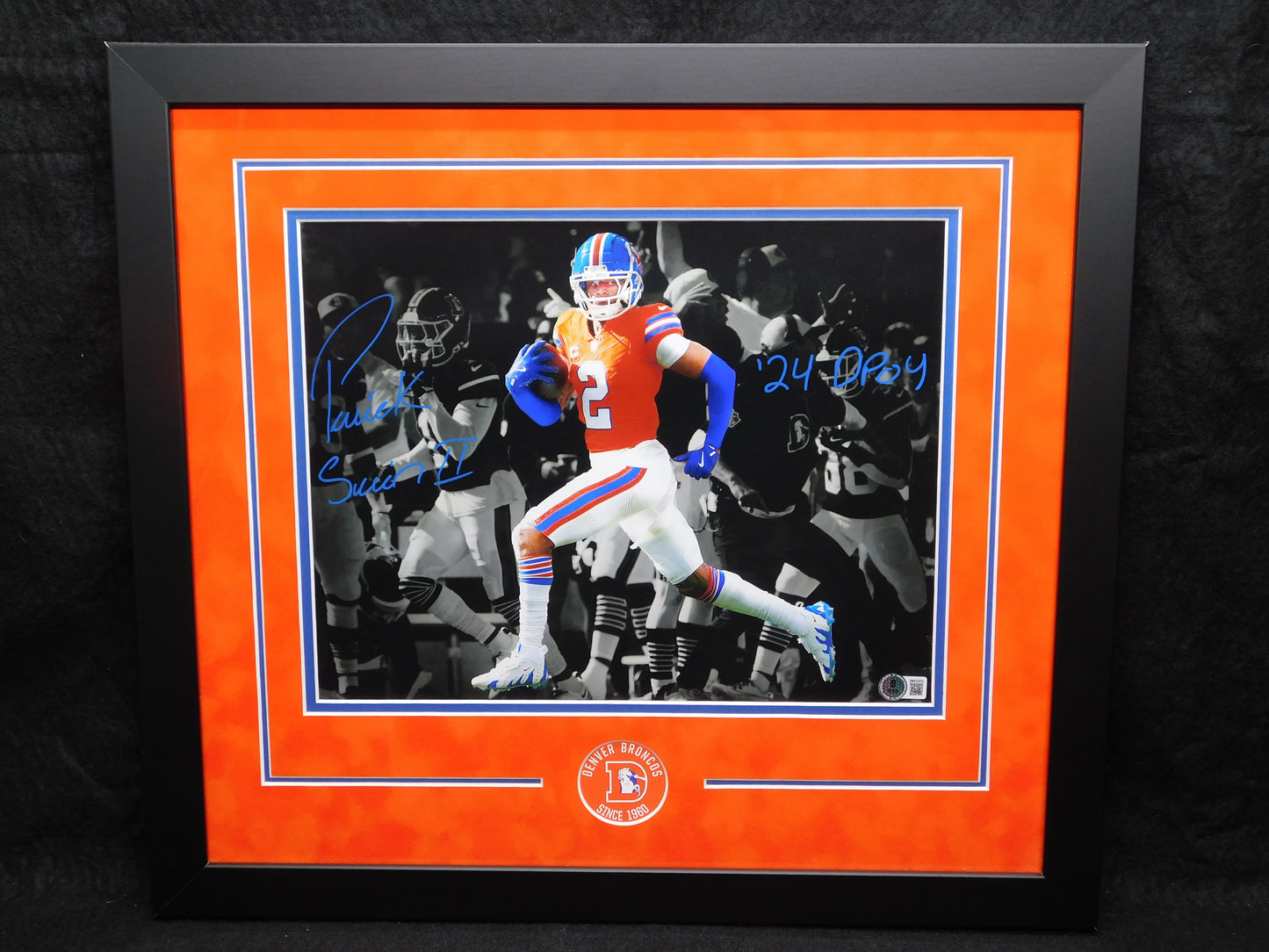 Patrick Surtain II PSII Signed Inscribed Framed 11x14 Photo Denver Broncos 2024 DPOY BAS COA
