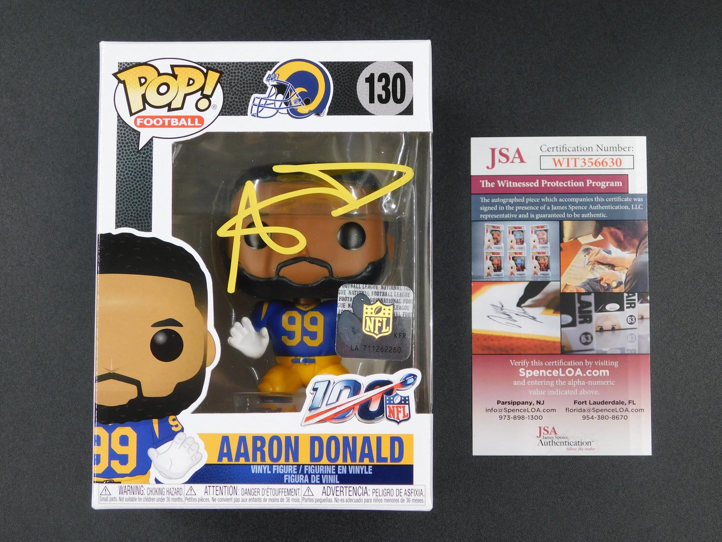 Aaron Donald Signed Autographed Funko Pop 130 Los Angeles Rams HOF JSA COA