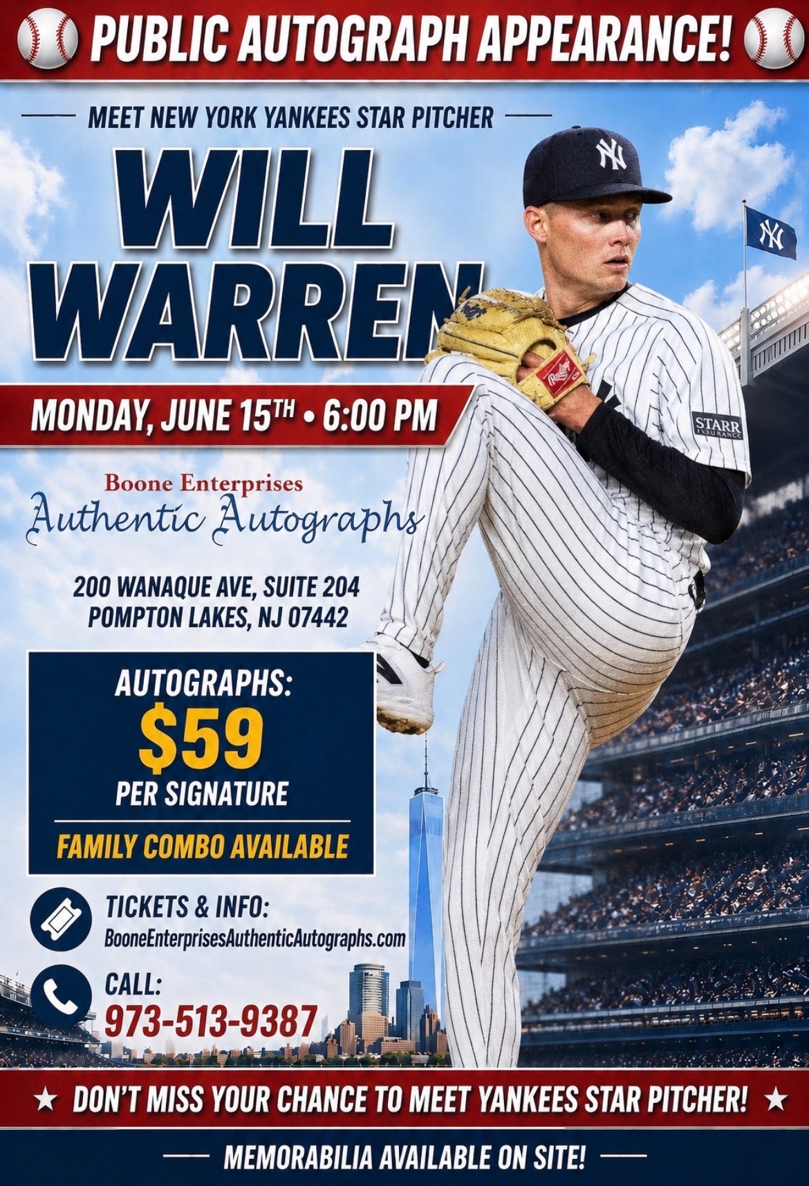 Will Warren Public Autograph Appearance! New York Yankees Star!