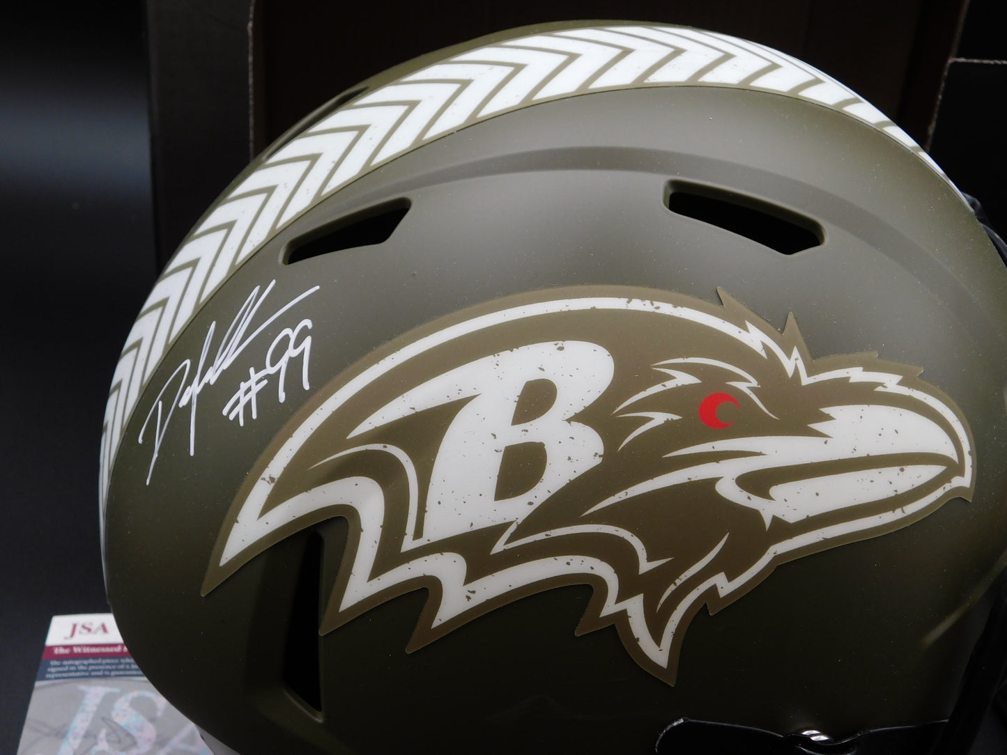 Odafe Oweh Signed / Autographed Full Size Baltimore Ravens Speed Salute To Service STS Helmet JSA COA