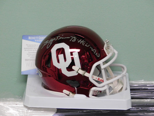 Billy Sims Signed Autographed Oklahoma Sooners Chrome Mini Helmet 1978 Heisman BAS COA