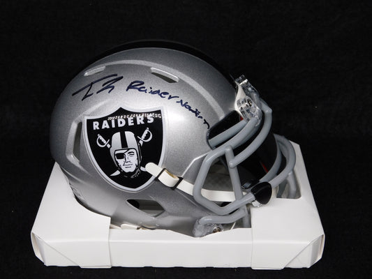 Tre Tucker Signed Inscribed Las Vegas Raiders Speed Mini Helmet & Visor BAS COA