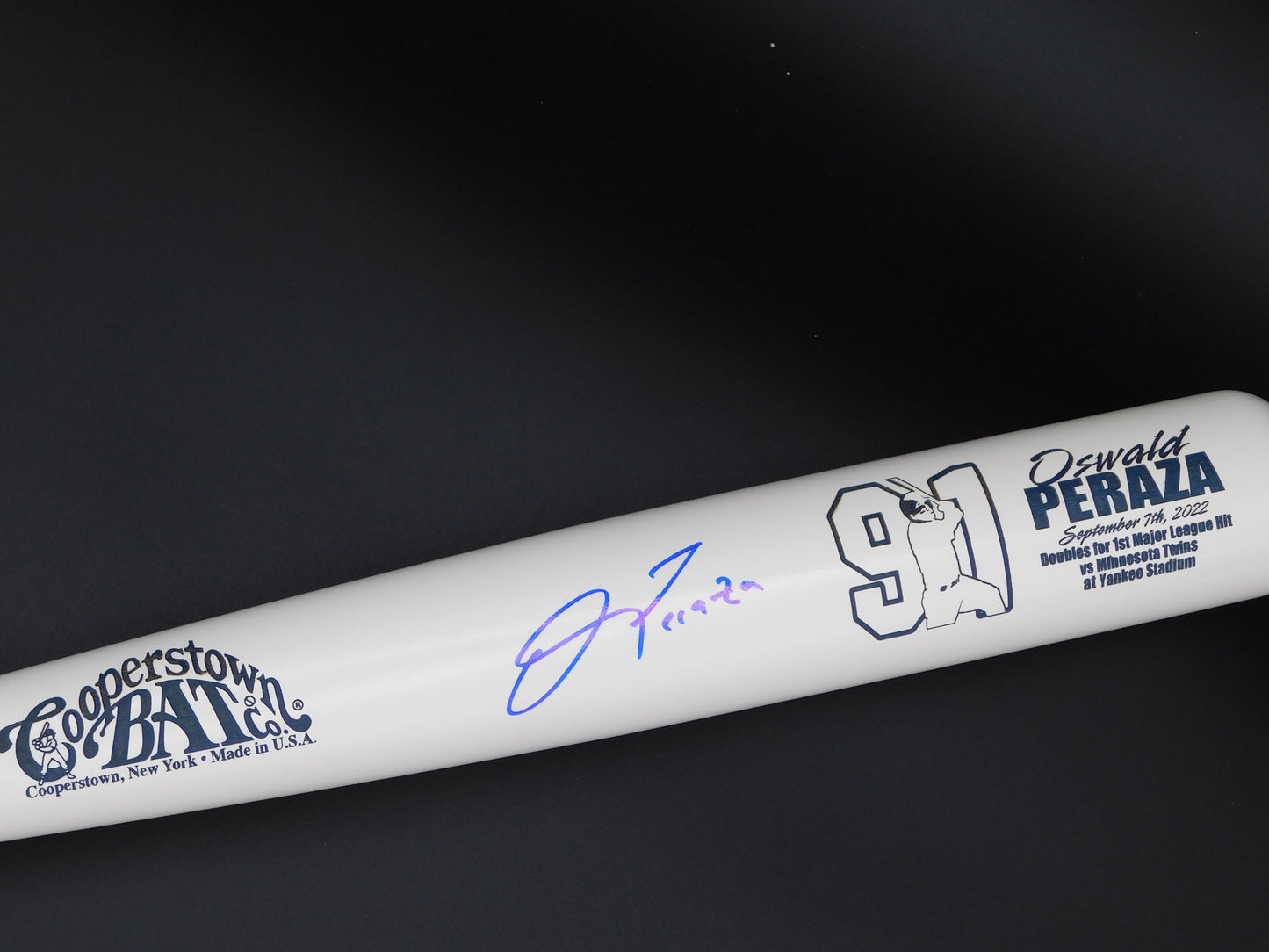 Oswald Peraza Signed / Autographed 1st First Hit Commemorative Cooperstown Baseball Bat LE 91 New York Yankees JSA COA