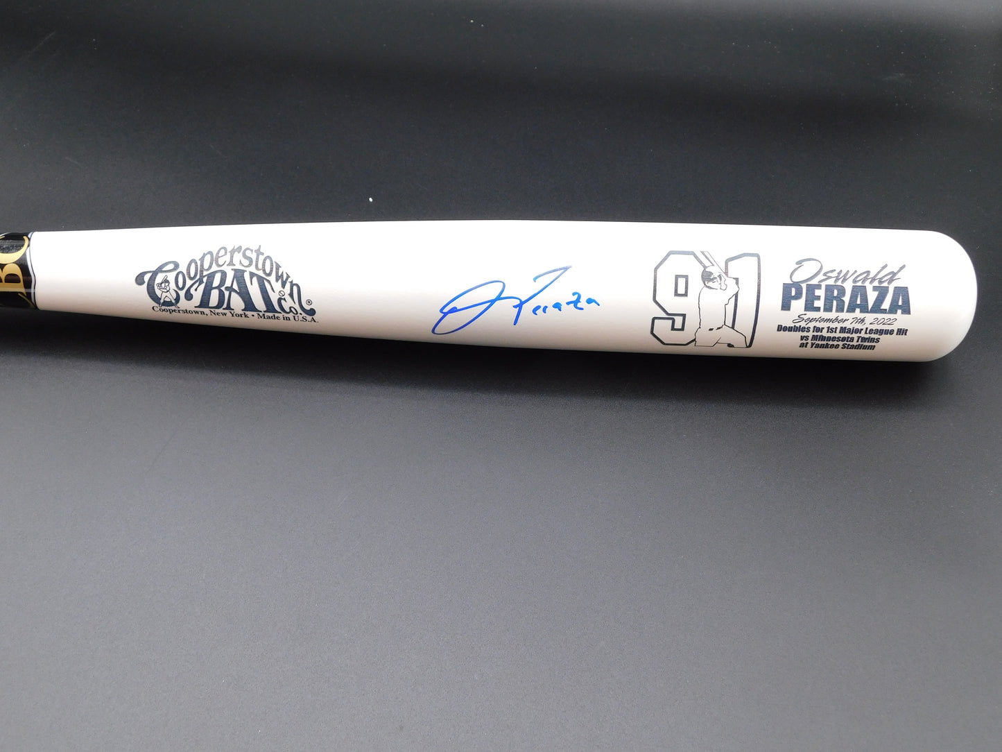 Oswald Peraza Signed / Autographed 1st First Hit Commemorative Cooperstown Baseball Bat LE 91 New York Yankees JSA COA