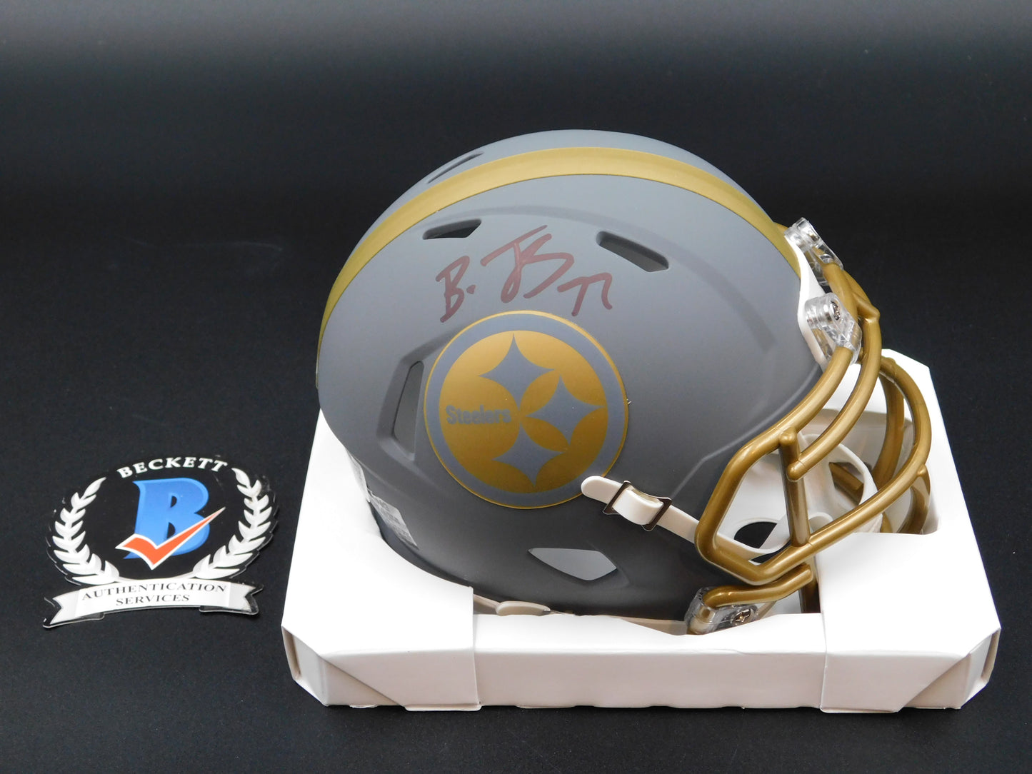 Broderick Jones Signed Autographed Pittsburgh Steelers Slate Speed Mini Helmet BAS COA