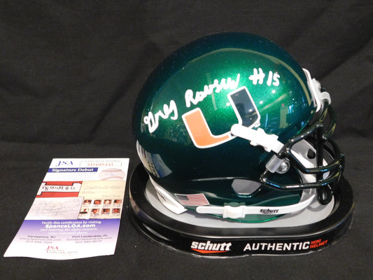 Greg Rousseau Signed Autographed Miami Hurricanes Green Alt Schutt Mini Helmet JSA COA