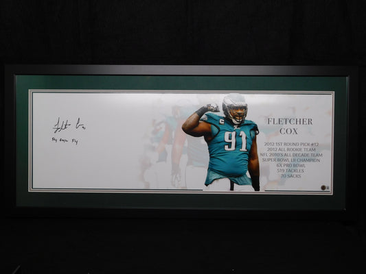 Fletcher Cox Signed Autographed Inscribed Framed Panoramic Photo Philadelphia Eagles BAS COA